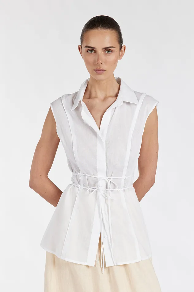 JASE WHITE LINEN SLEEVLESS TOP Women DISSH White Tops