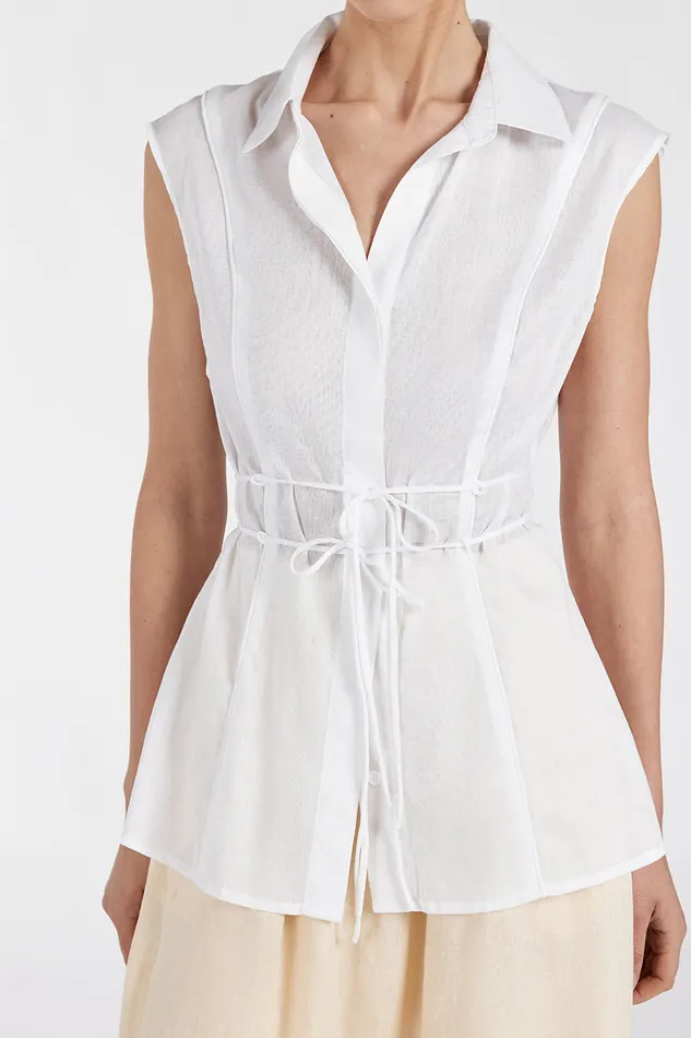 JASE WHITE LINEN SLEEVLESS TOP Women DISSH White Tops