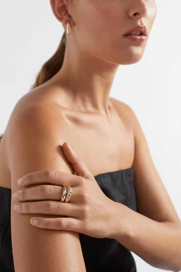 Jewellery Woman Seed Heritage Croissant Dome Ring Set Gold