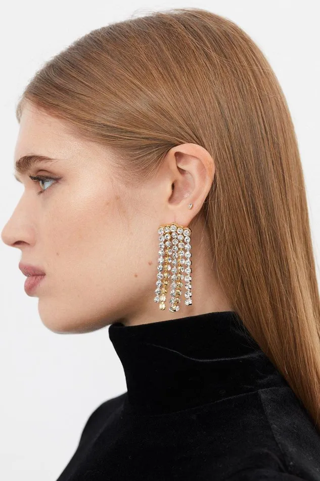 Jewellery Women Karen Millen Diamante Drop Statement Earrings Gold
