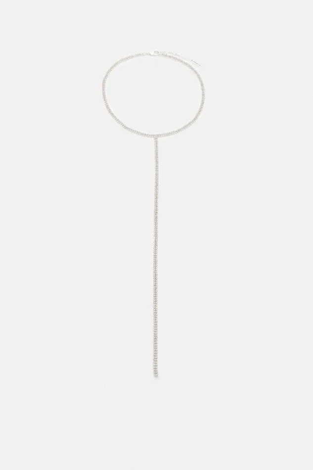 Jewellery Women Karen Millen Silver Plated Diamante Drop Necklace Silver
