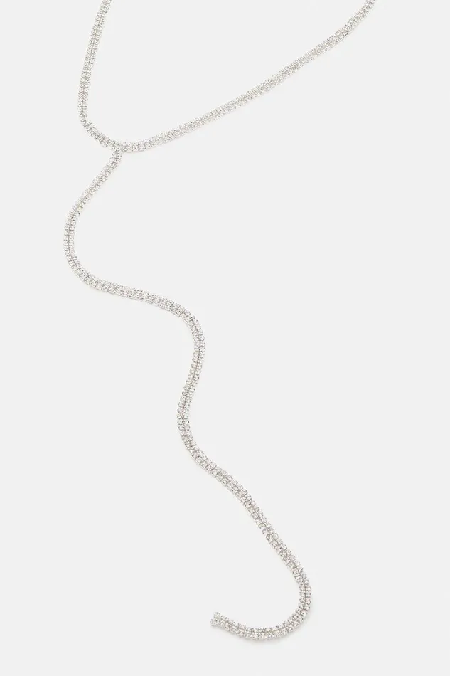 Jewellery Women Karen Millen Silver Plated Diamante Drop Necklace Silver