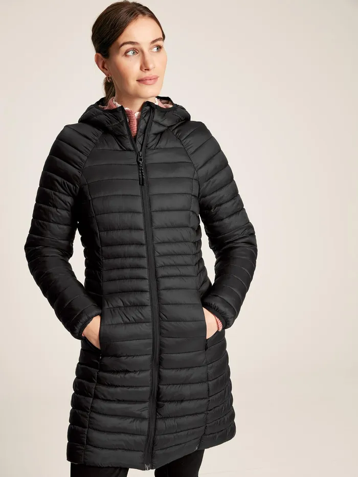 Joules Coats and Jackets Black Showerproof Long Packable Padded Coat 8211 Women