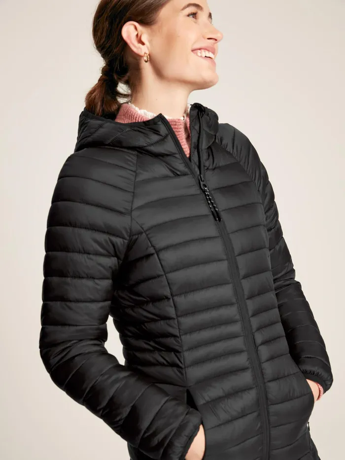 Joules Coats and Jackets Black Showerproof Long Packable Padded Coat 8211 Women