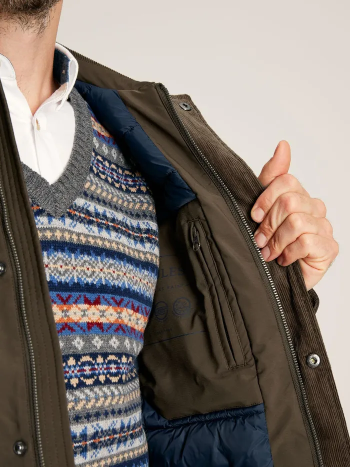 Joules Coats and Jackets Brown Fleece Lined Waterproof Jacket With Corduroy Collar 8211 Men