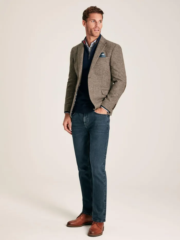 Joules Coats and Jackets Taupe Brown Wool Herringbone Blazer 8211 Men