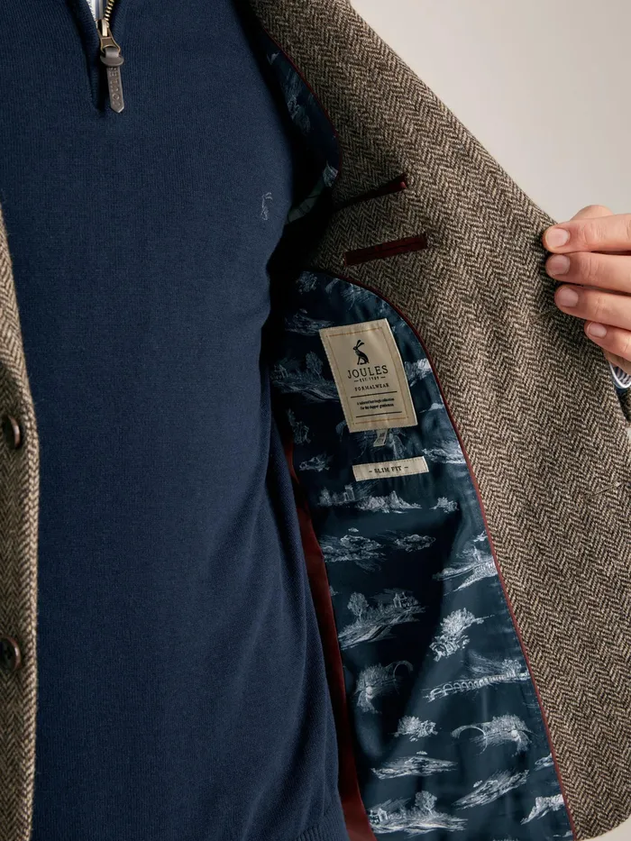 Joules Coats and Jackets Taupe Brown Wool Herringbone Blazer 8211 Men