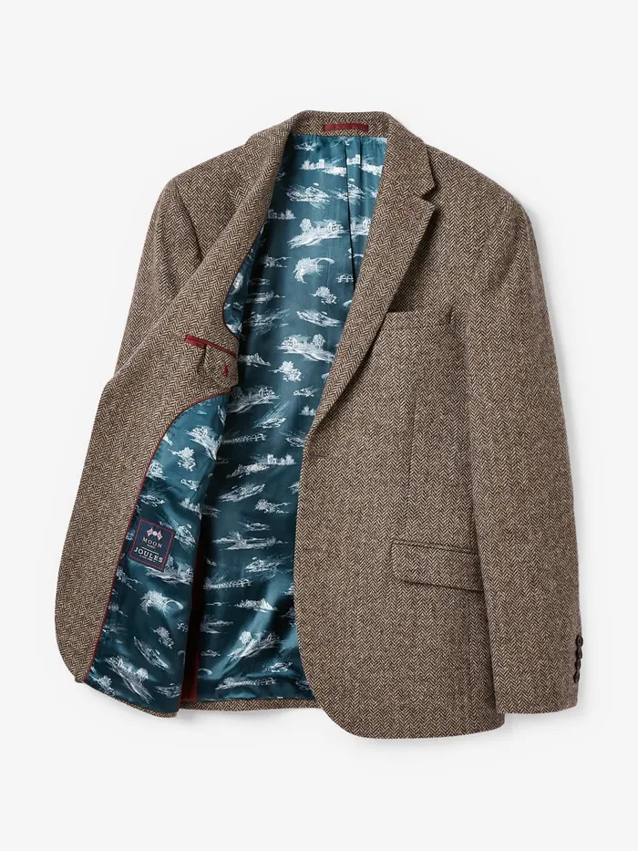 Joules Coats and Jackets Taupe Brown Wool Herringbone Blazer 8211 Men
