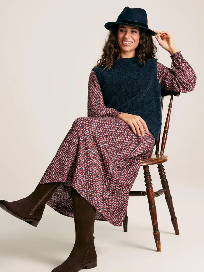 Joules Dresses Burgundy Red Balloon Sleeve Midi Dress 8211 Women