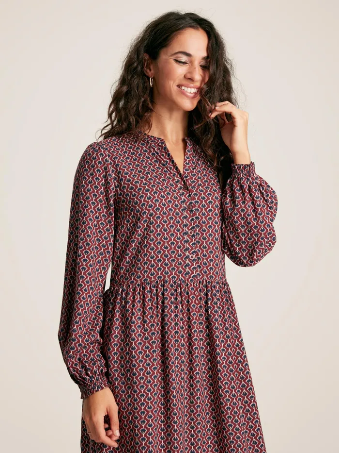 Joules Dresses Burgundy Red Balloon Sleeve Midi Dress 8211 Women