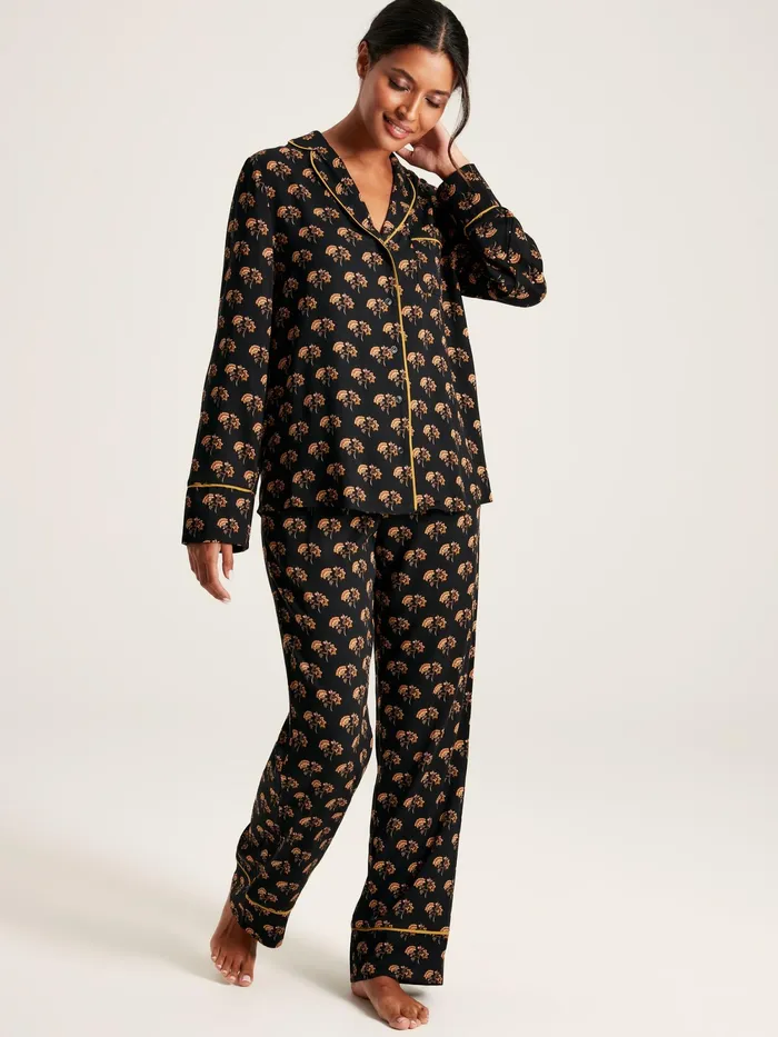 Joules Nightwear Black Floral Pyjama Set 8211 Women