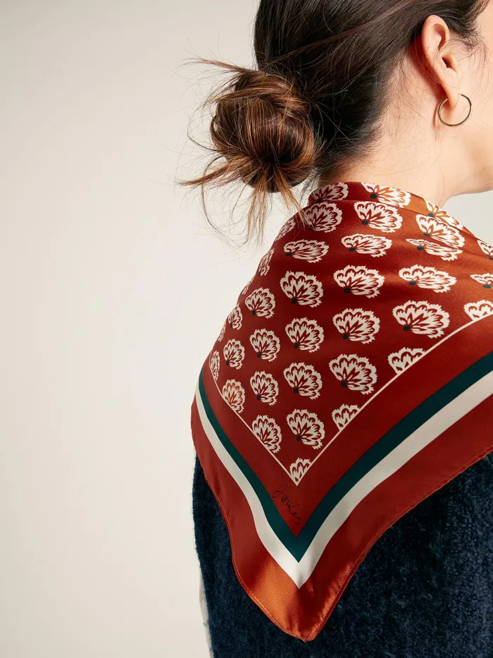 Joules Scarves Burnt Orange Silk Square Scarf 8211 Women