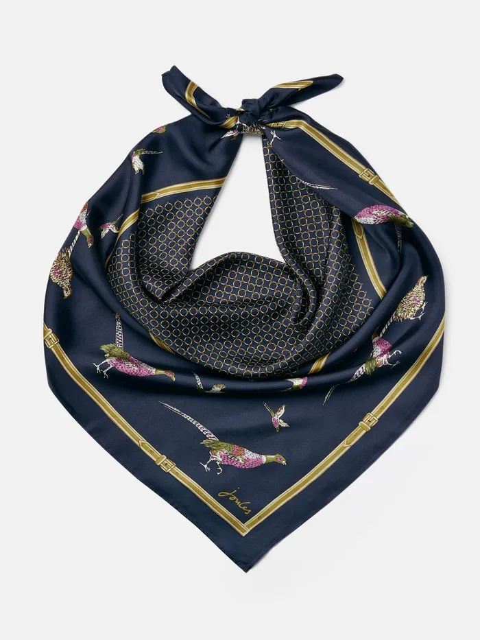 Joules Scarves Navy Pheasant Printed Silk Square Scarf 8211 Women