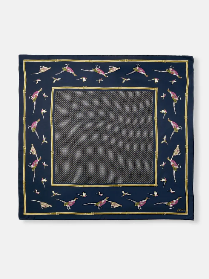 Joules Scarves Navy Pheasant Printed Silk Square Scarf 8211 Women