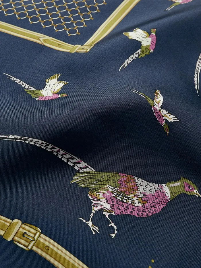 Joules Scarves Navy Pheasant Printed Silk Square Scarf 8211 Women