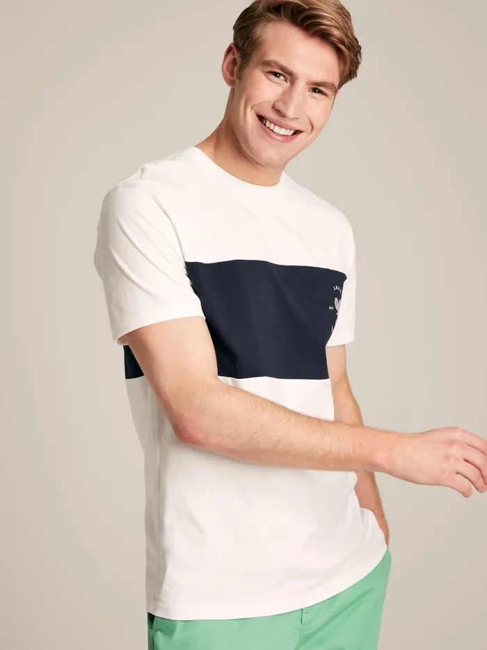 Joules Tops and Tshirts White Colourblock Jersey Crew Neck TShirt 8211 Men