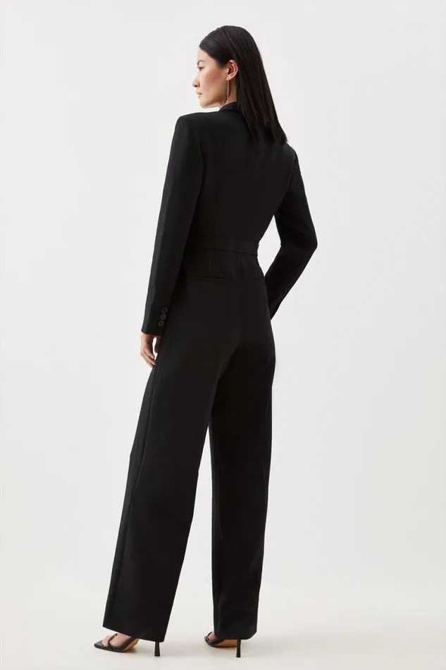 Jumpsuits Women Karen Millen Compact Stretch Tailored Long Sleeve Wide Leg Jumpsuit Black