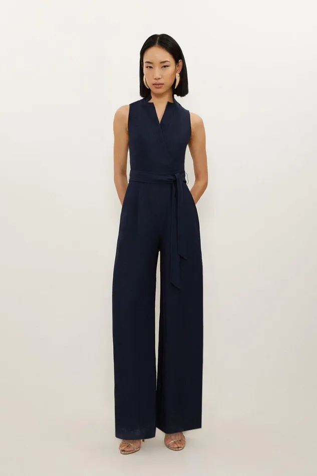 Jumpsuits Women Karen Millen Petite Premium Tailored Linen Notch Neck Belted Straight Leg Jumpsuit Navy Jumpsuits Women Karen Millen Petite Premium Tailored Linen Notch Neck Belted Straight Leg Jumpsuit Navy