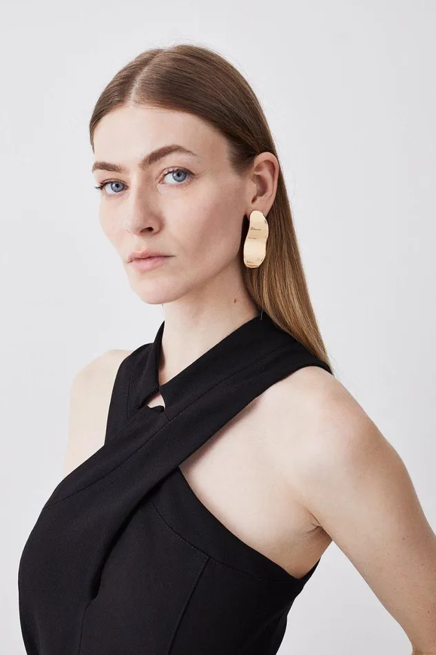 Jumpsuits Women Karen Millen Structured Crepe Halter Neck Belted Wide Leg Jumpsuit Black