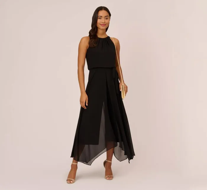 Jumpsuits Womens Adrianna Papell Halter Jumpsuit With Chiffon Overlay Skirt In Black