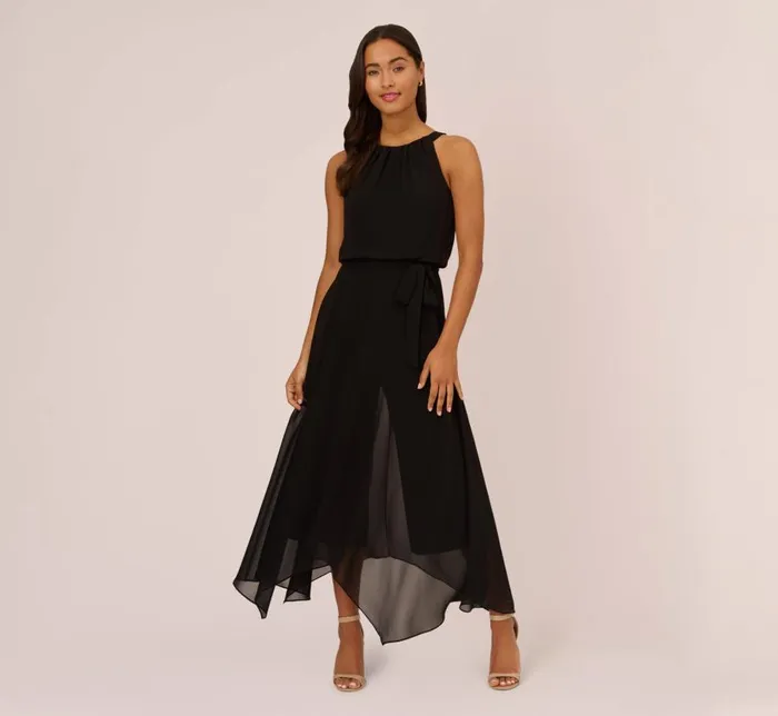 Jumpsuits Womens Adrianna Papell Halter Jumpsuit With Chiffon Overlay Skirt In Black