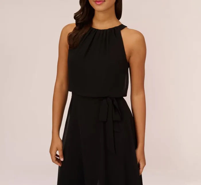 Jumpsuits Womens Adrianna Papell Halter Jumpsuit With Chiffon Overlay Skirt In Black
