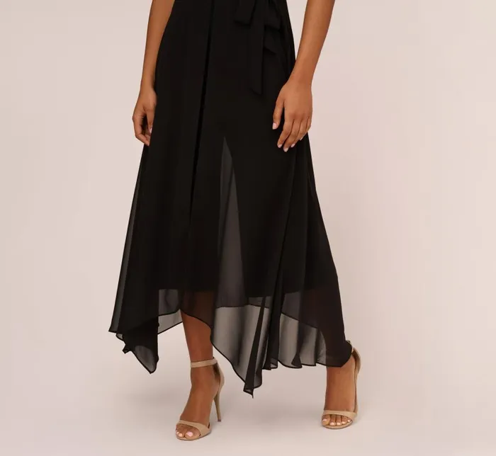 Jumpsuits Womens Adrianna Papell Halter Jumpsuit With Chiffon Overlay Skirt In Black