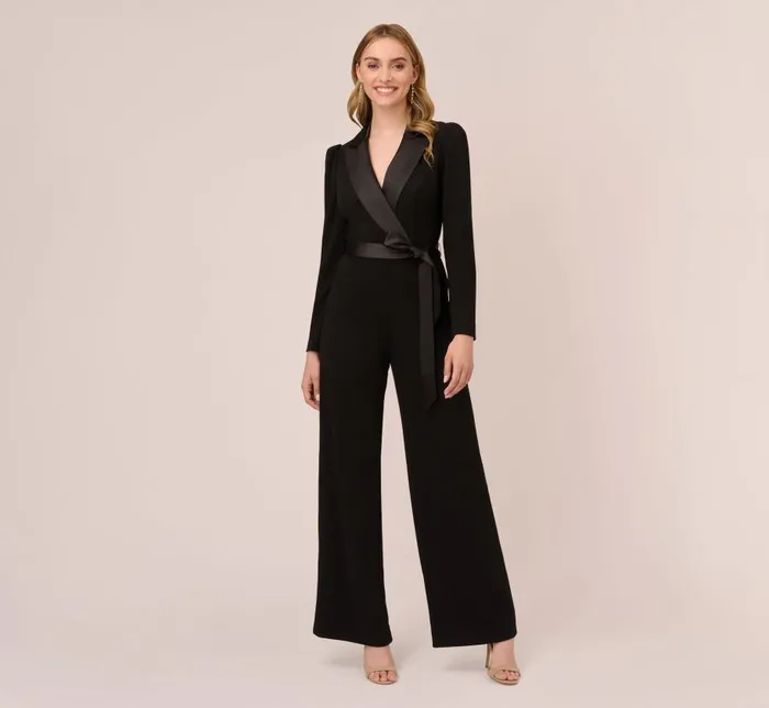 Jumpsuits Womens Adrianna Papell Knit Crepe Tuxedo Jumpsuit In Black