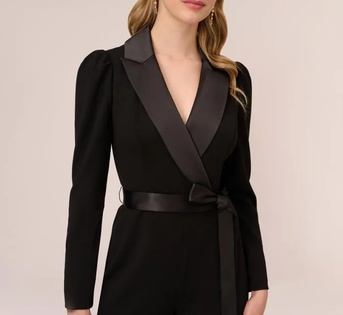 Jumpsuits Womens Adrianna Papell Knit Crepe Tuxedo Jumpsuit In Black