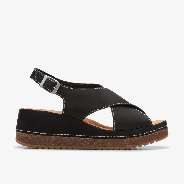 Kassanda Step Black Nubuck Women Clarks Sandals and Flip Flops