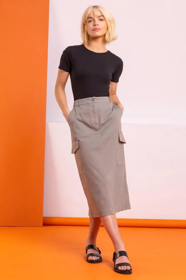 Khaki Pocket Detail Utility Skirt Women Roman Skirts