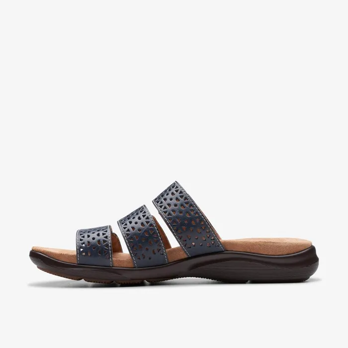 Kitly Walk Navy Leather Women Clarks Sandals and Flip Flops