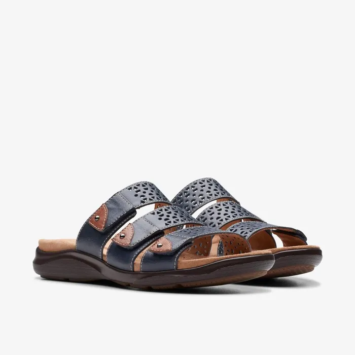 Kitly Walk Navy Leather Women Clarks Sandals and Flip Flops