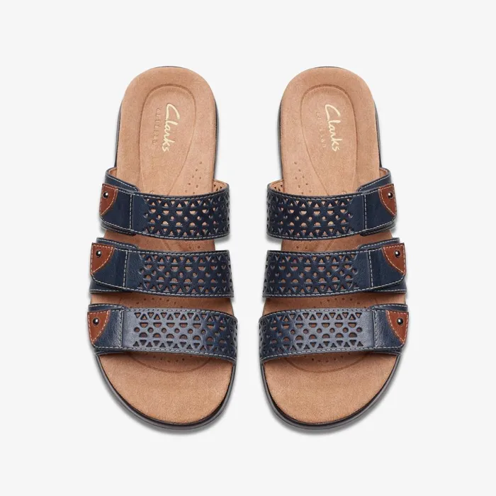 Kitly Walk Navy Leather Women Clarks Sandals and Flip Flops