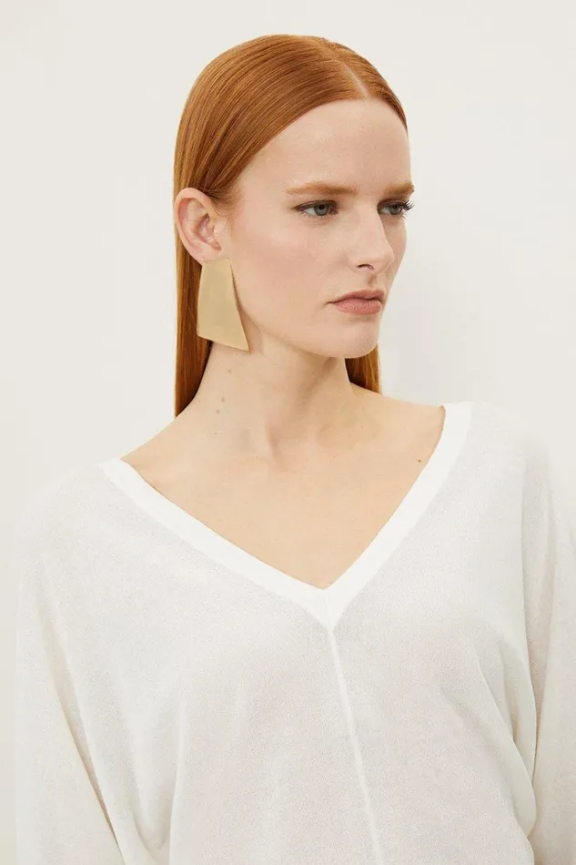 Knitwear Women Karen Millen Lightweight Knitted V Neck Long Sleeve Jumper White