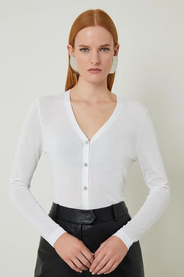 Knitwear Women Karen Millen Lightweight Viscose Blend Summer Knit Cardigan White