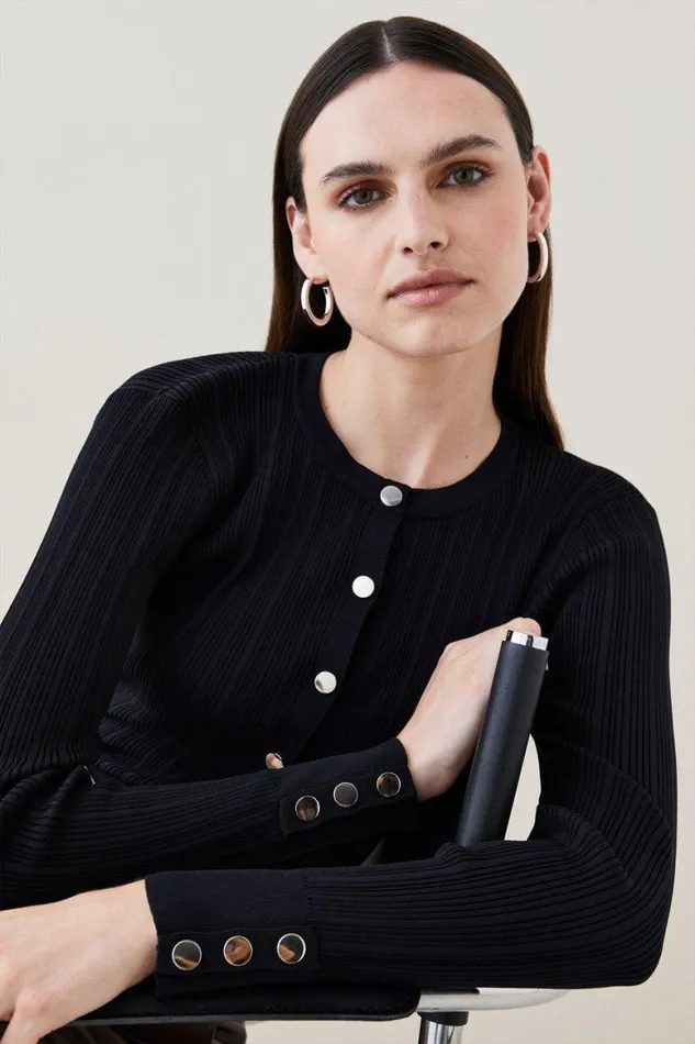 Knitwear Women Karen Millen Viscose Blend Knitted Rib Cardigan Black