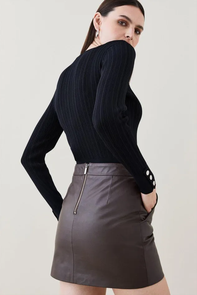 Knitwear Women Karen Millen Viscose Blend Knitted Rib Cardigan Black