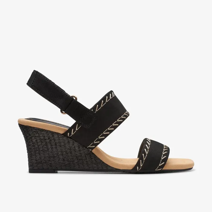 Kyarra Rose Black Nubuck Women Clarks Wedges