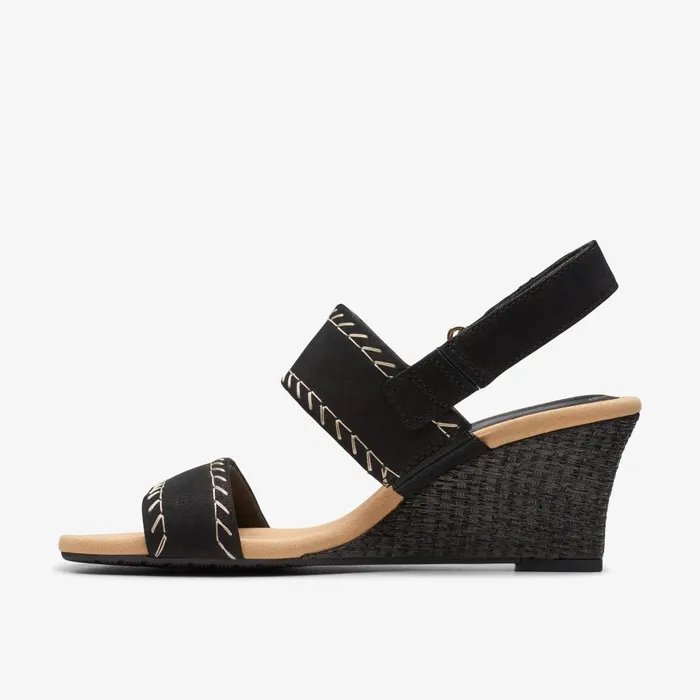 Kyarra Rose Black Nubuck Women Clarks Wedges