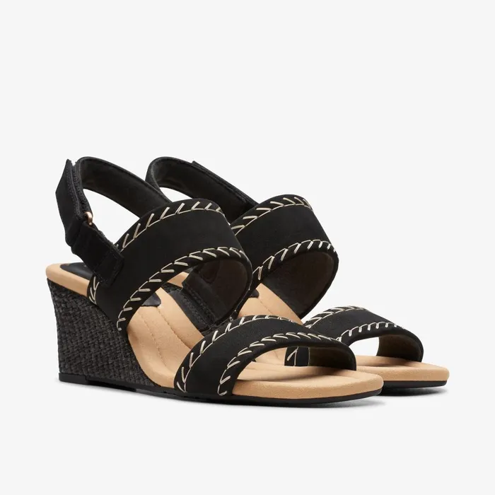 Kyarra Rose Black Nubuck Women Clarks Wedges