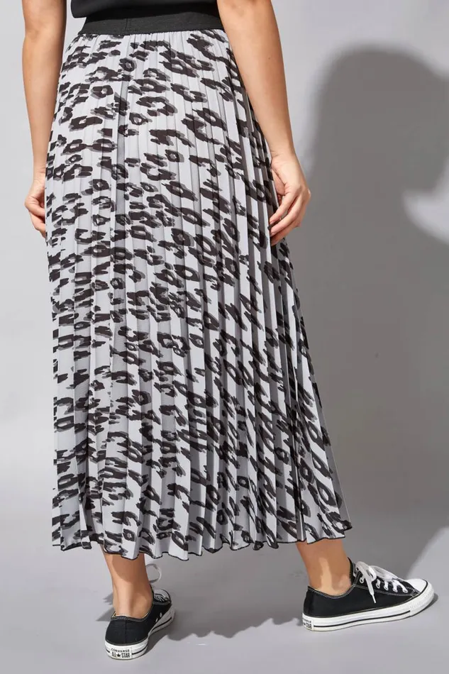 Light Grey Animal Pleated Elastic Waist Maxi Skirt Women Roman Skirts