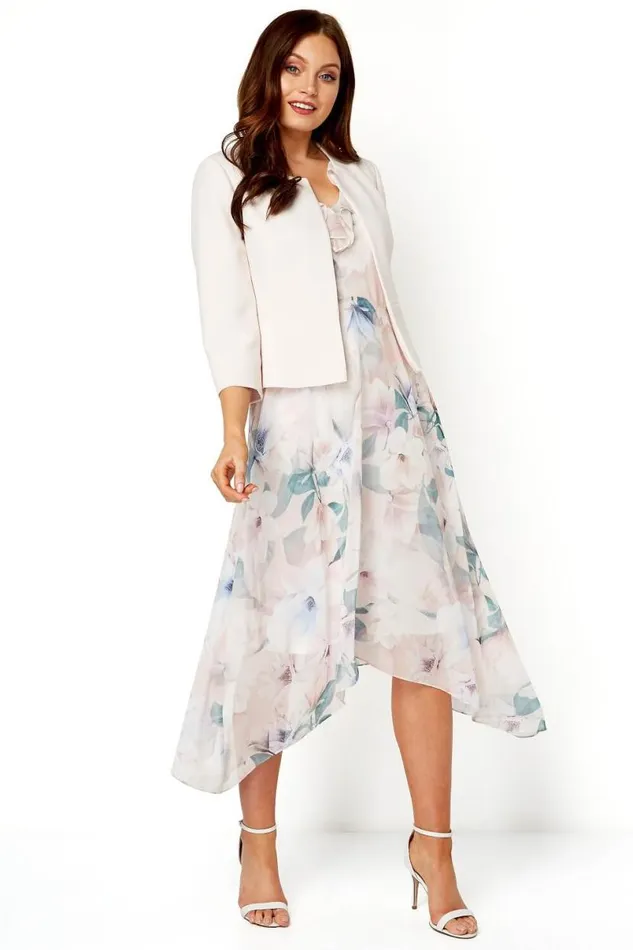 Light Pink 34 Sleeve Tailored Jacquard Jacket Women Roman Occasionwear