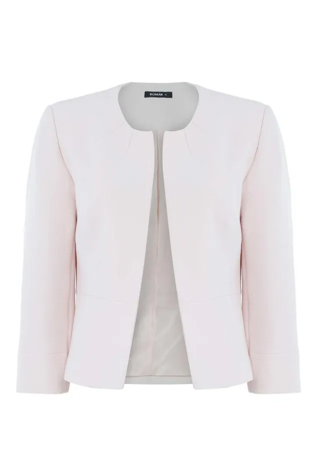 Light Pink 34 Sleeve Tailored Jacquard Jacket Women Roman Occasionwear