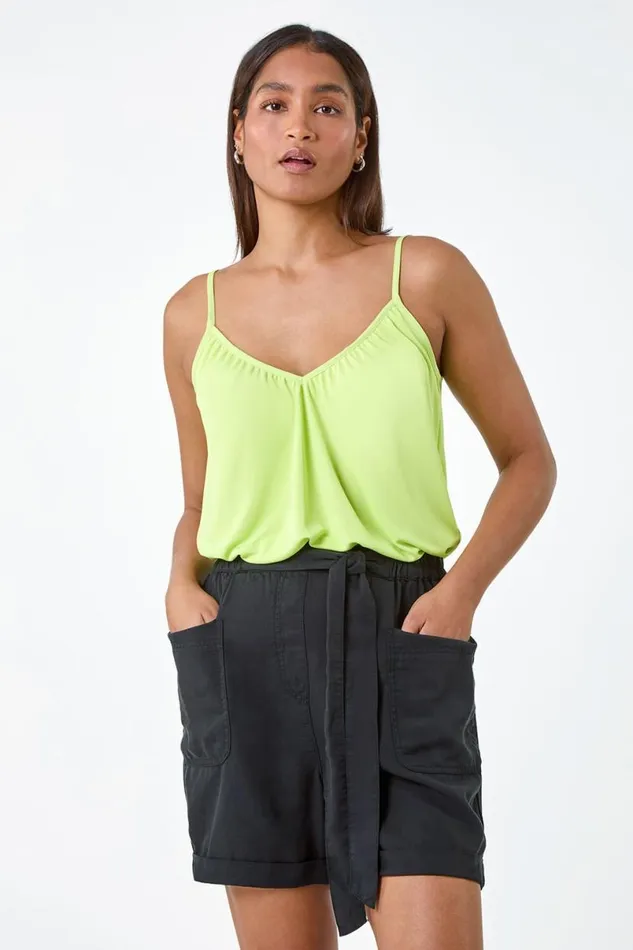 Lime Gathered VNeck Stretch Vest Top Women Roman Tops