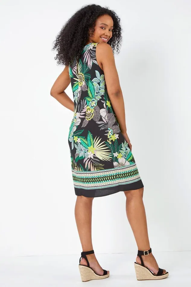 Lime Petite Floral Border Print Shift Dress Women Roman Dresses