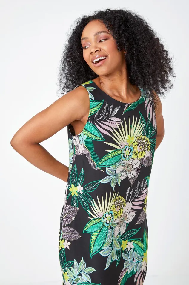 Lime Petite Floral Border Print Shift Dress Women Roman Dresses