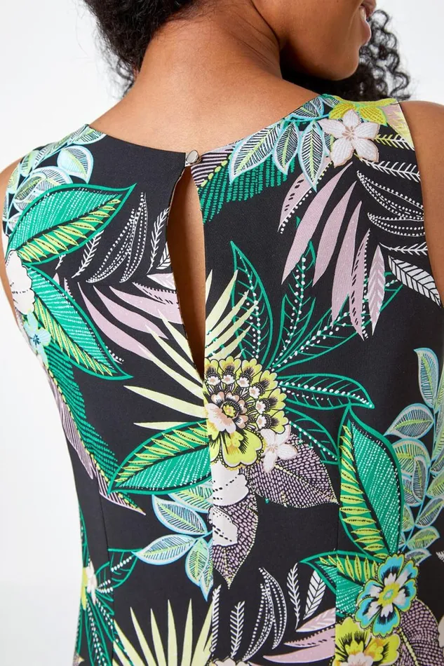 Lime Petite Floral Border Print Shift Dress Women Roman Dresses