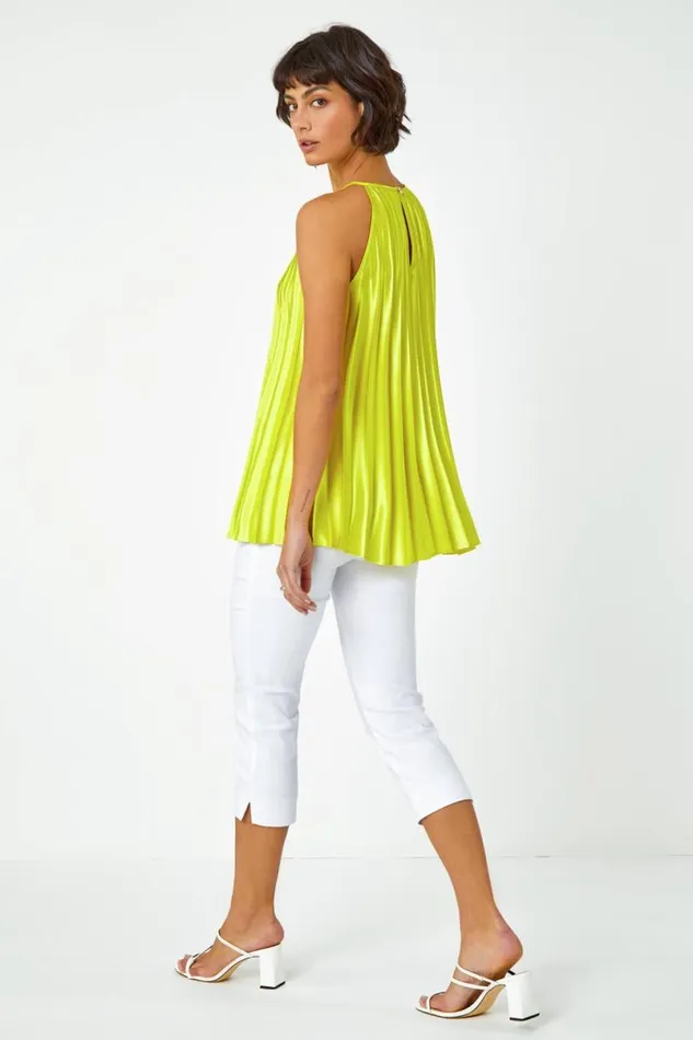 Lime Pleated Halter Neck Top Women Roman Tops