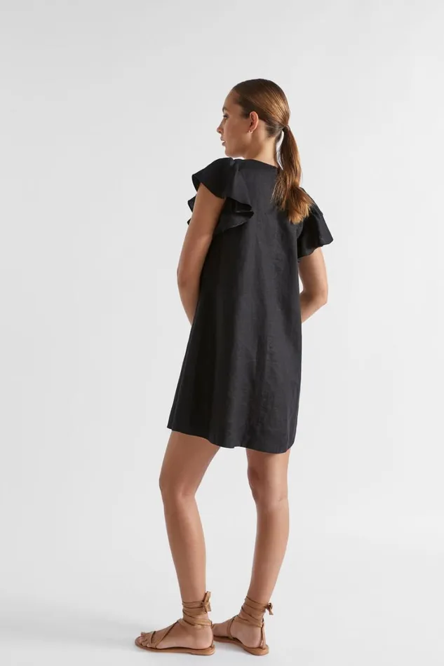 Linen Woman Seed Heritage Core Linen Frill Sleeve Mini Dress Black